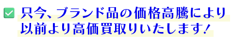 ただいま、ブランド品の価格高騰により以前より高価買取りいたします。